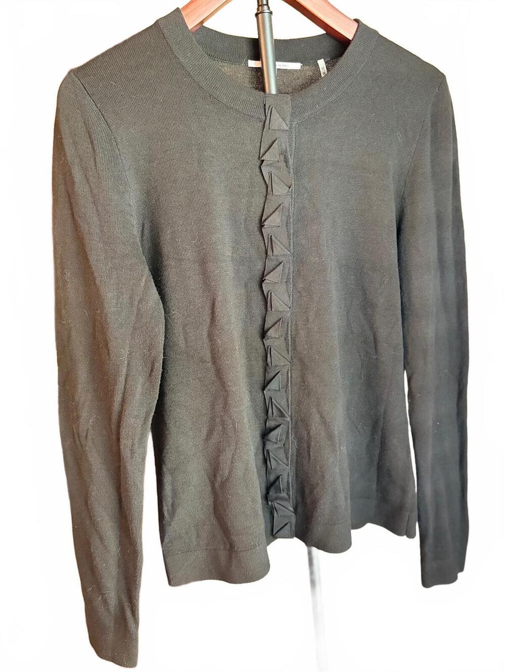 Tahari Black Ruffle Cardigan M